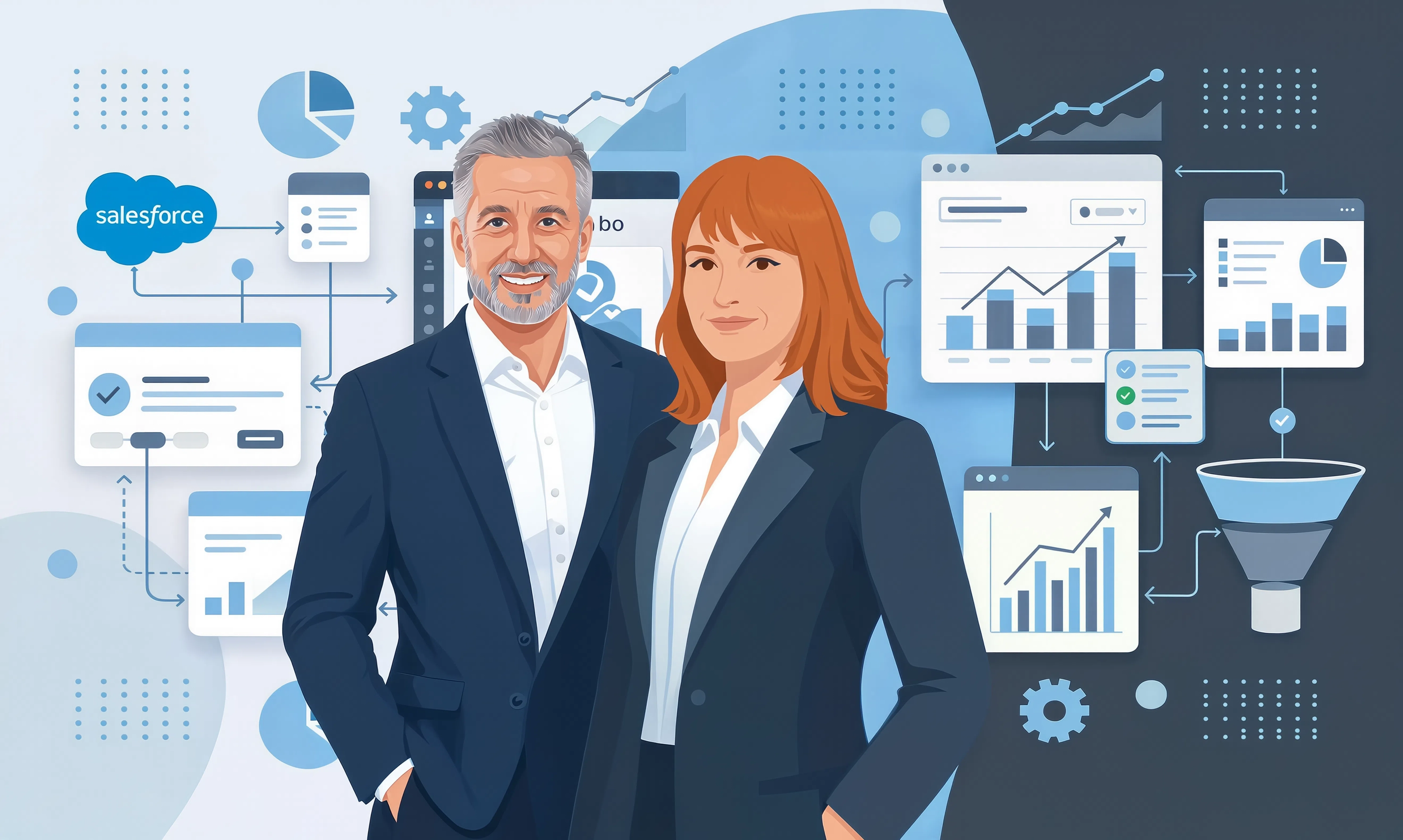 Arventis co-founders with dashboards on the background